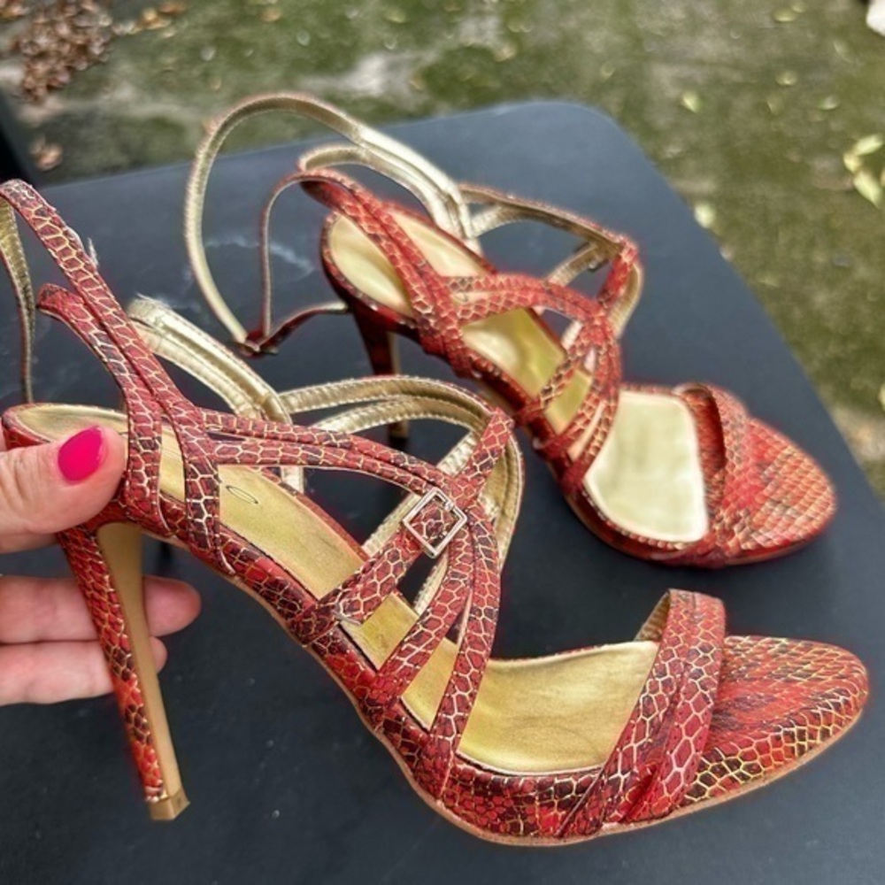 Bebe snake print open toe sandals